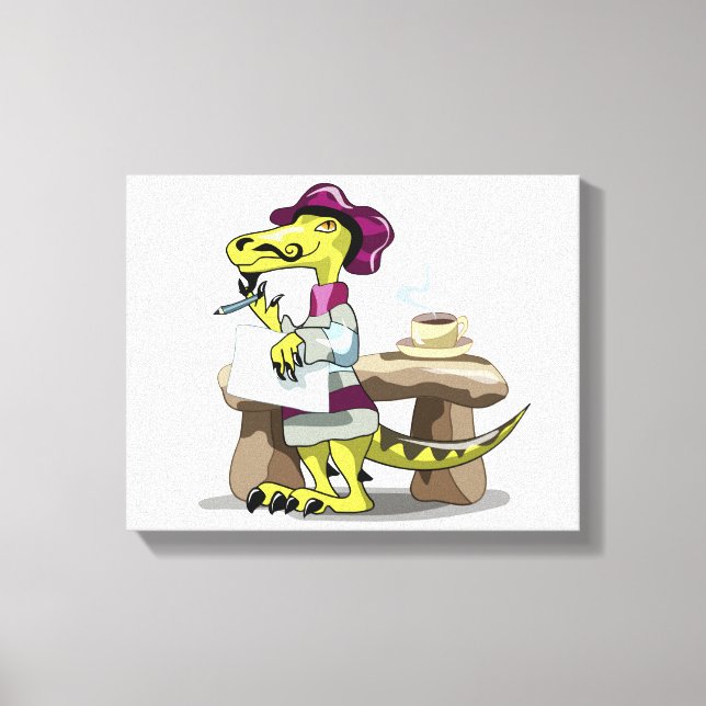 Illustration Of A Cartoon Raptor Poet Thinking. Canvas Print (Front)
