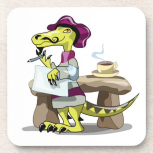 Illustration Of A Cartoon Raptor Poet Thinking. Coaster