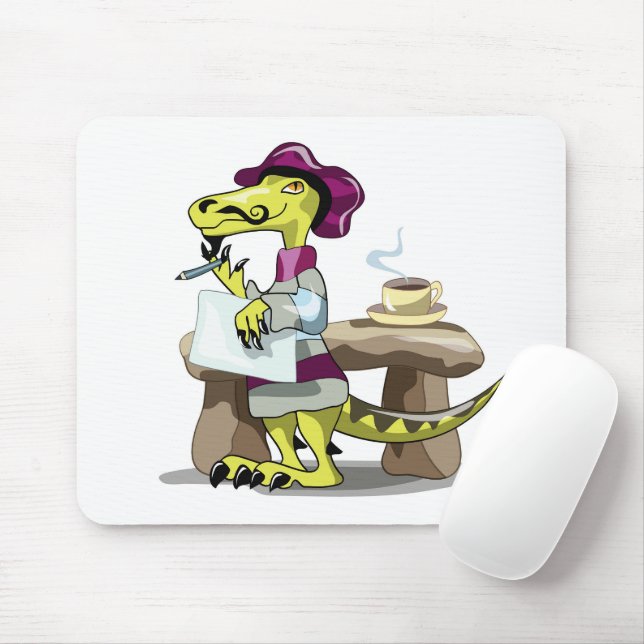 Illustration Of A Cartoon Raptor Poet Thinking. Mouse Pad (With Mouse)