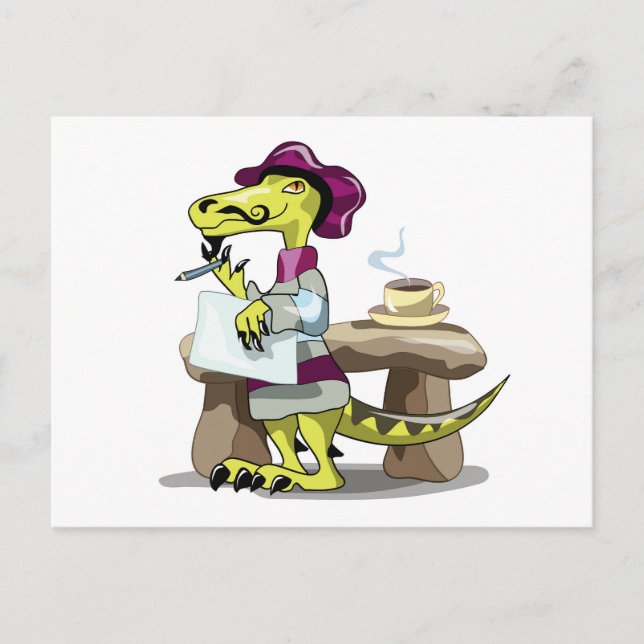 Illustration Of A Cartoon Raptor Poet Thinking. Postcard (Front)