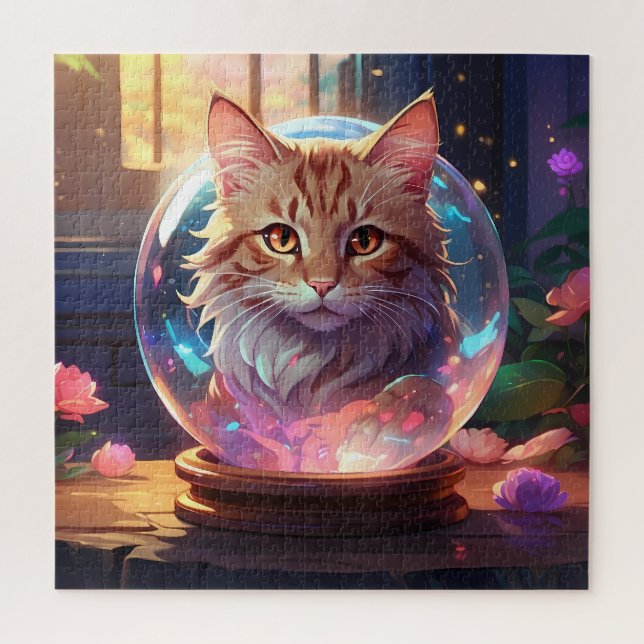 Illustration of a Cat in a Crystal Ball Jigsaw Puzzle (Vertical)