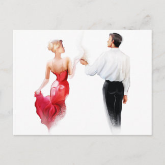 Illustration of a couple dancing tango postcard