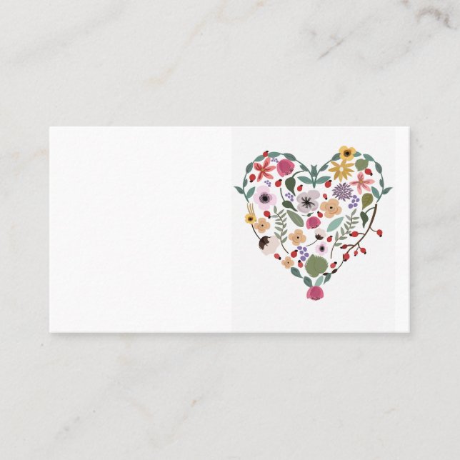 Illustration of a floral heart on business cards (Front)