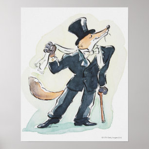 Illustration of a fox dressed in suit and top poster