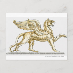 Illustration of a griffin statue postcard