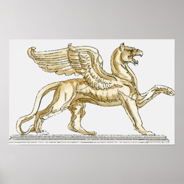 Illustration of a griffin statue poster (Front)