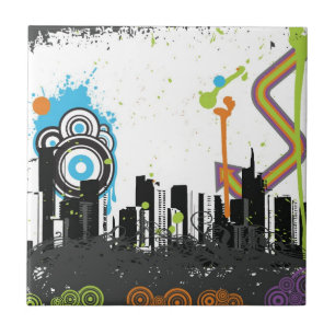 Illustration of a grungy cityscape tile