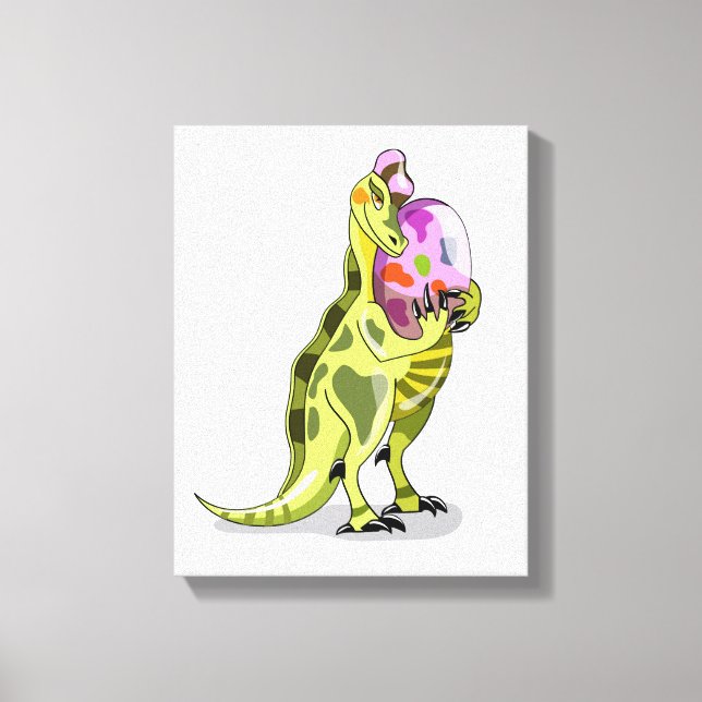 Illustration Of A Lambeosaurus Holding An Egg. Canvas Print (Front)