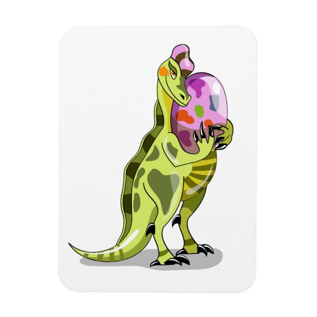 Illustration Of A Lambeosaurus Holding An Egg. Magnet (Vertical)