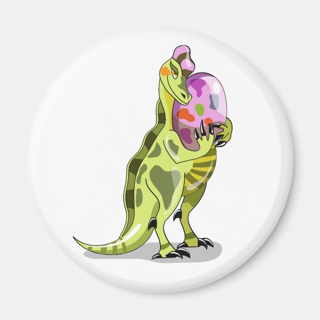 Illustration Of A Lambeosaurus Holding An Egg. Magnet (Front)