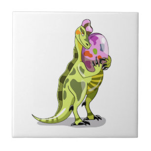 Illustration Of A Lambeosaurus Holding An Egg. Tile