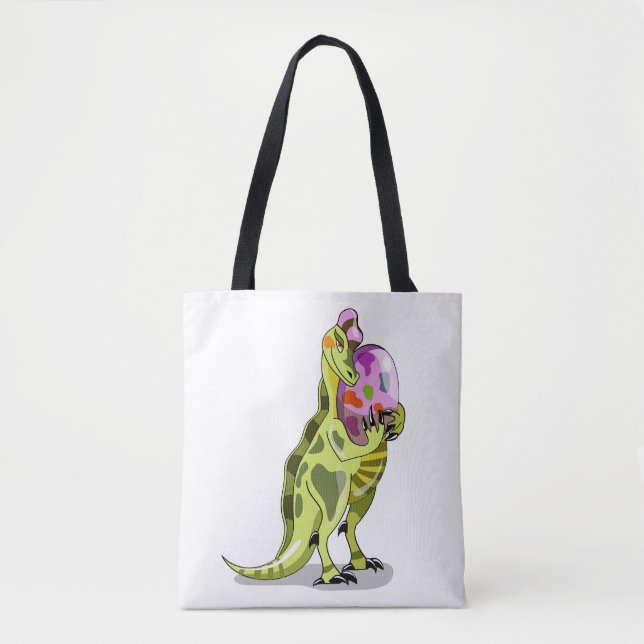 Illustration Of A Lambeosaurus Holding An Egg. Tote Bag (Front)