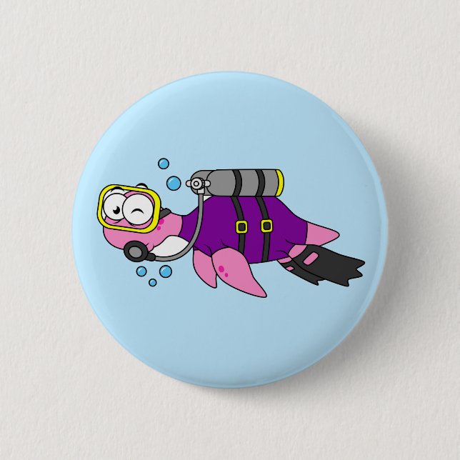Illustration Of A Loch Ness Monster Scuba Diver. 6 Cm Round Badge (Front)