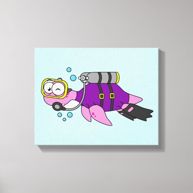 Illustration Of A Loch Ness Monster Scuba Diver. Canvas Print (Front)