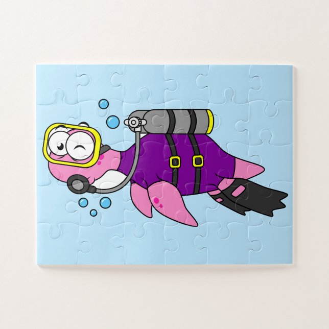 Illustration Of A Loch Ness Monster Scuba Diver. Jigsaw Puzzle (Horizontal)