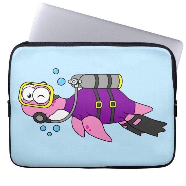 Illustration Of A Loch Ness Monster Scuba Diver. Laptop Sleeve (Front)