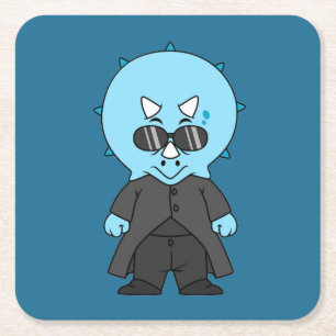 Illustration Of A Matrix Triceratops. Square Paper Coaster