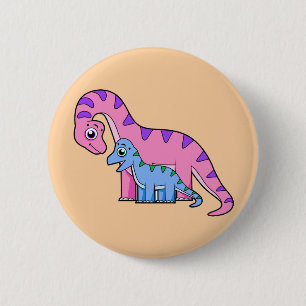 Illustration Of A Mother And Child Brachiosaurus. 6 Cm Round Badge