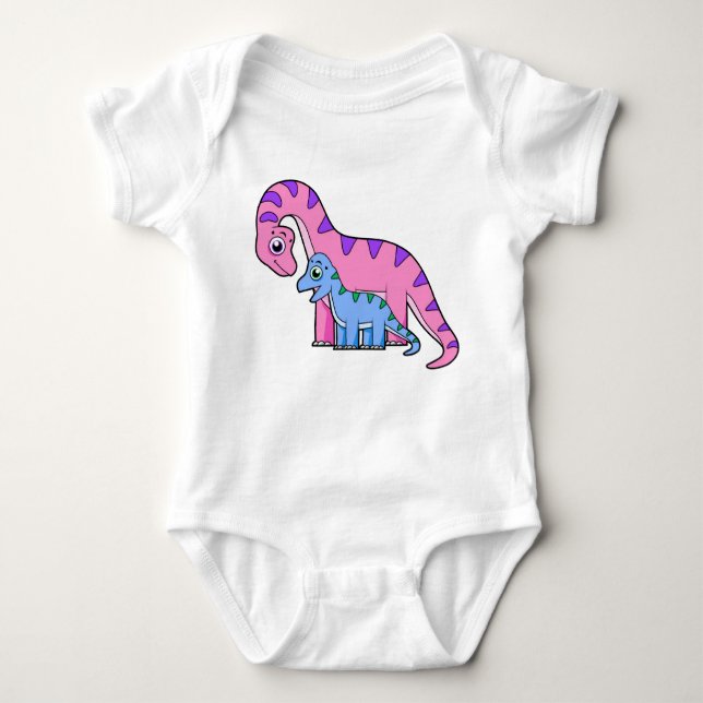 Illustration Of A Mother And Child Brachiosaurus. Baby Bodysuit (Front)