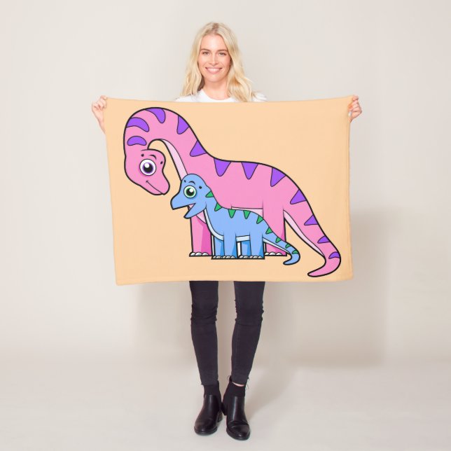 Illustration Of A Mother And Child Brachiosaurus. Fleece Blanket (In Situ)