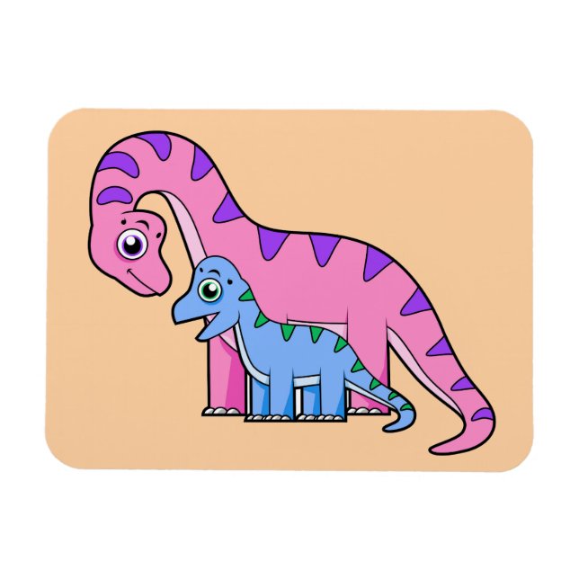 Illustration Of A Mother And Child Brachiosaurus. Magnet (Horizontal)