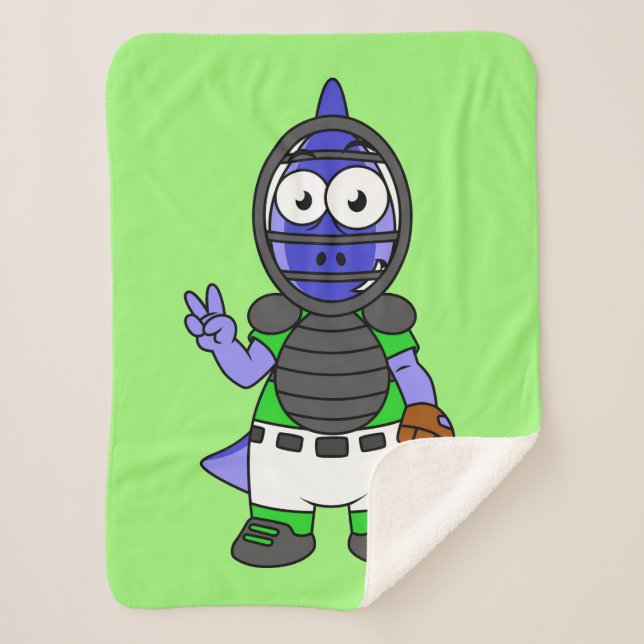 Illustration Of A Parasaurolophus Baseball Catcher Sherpa Blanket (Front)