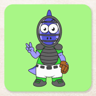 Illustration Of A Parasaurolophus Baseball Catcher Square Paper Coaster