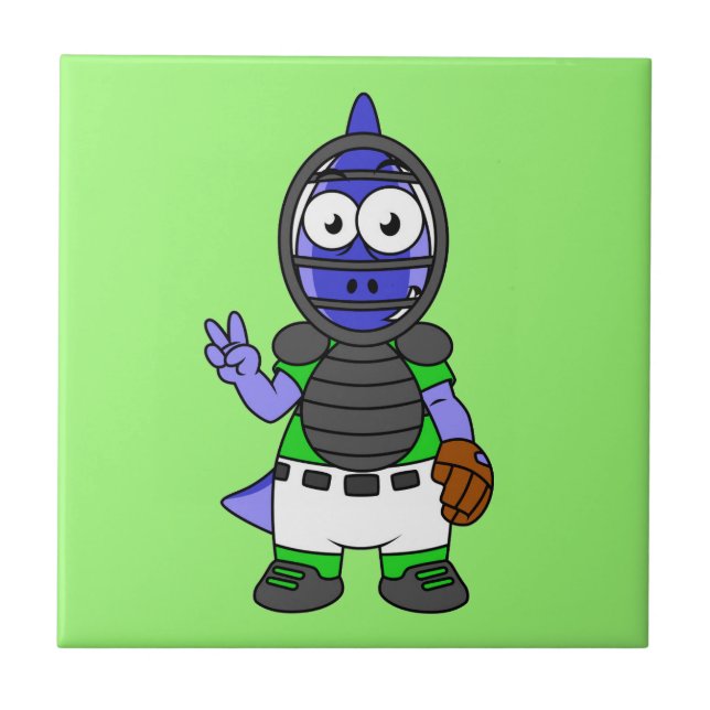 Illustration Of A Parasaurolophus Baseball Catcher Tile (Front)