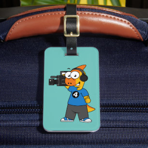 Illustration Of A Parasaurolophus Camera Operator. Luggage Tag