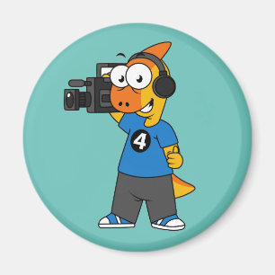 Illustration Of A Parasaurolophus Camera Operator. Magnet