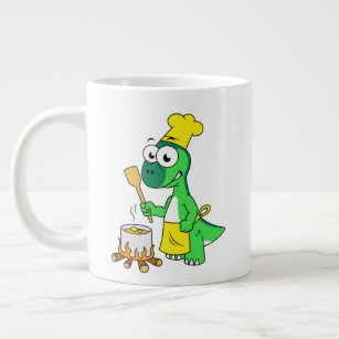Illustration Of A Parasaurolophus Dinosaur Cooking Large Coffee Mug