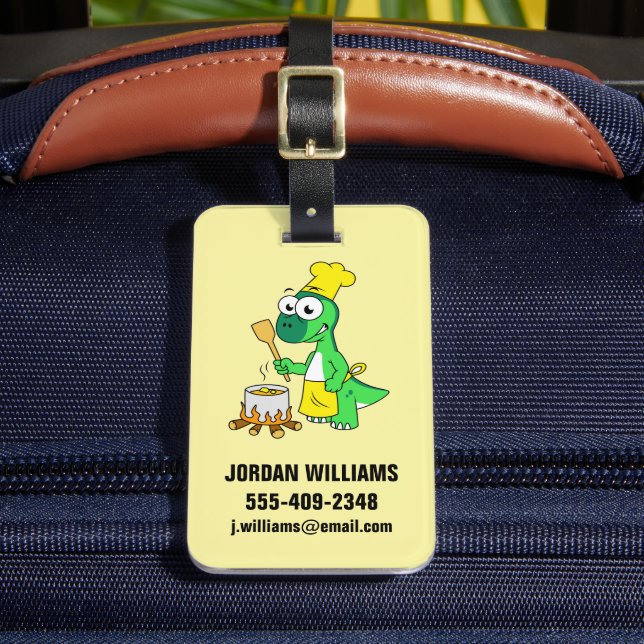 Illustration Of A Parasaurolophus Dinosaur Cooking Luggage Tag (Front Insitu 2)