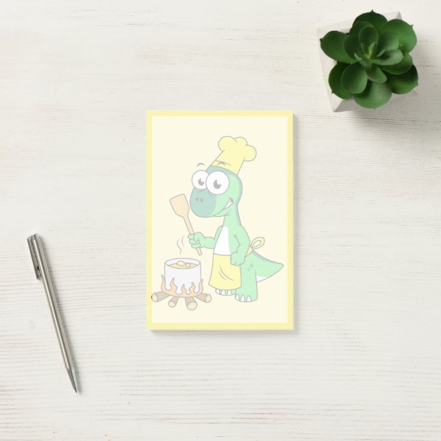 Illustration Of A Parasaurolophus Dinosaur Cooking Post-it Notes (Office)