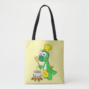 Illustration Of A Parasaurolophus Dinosaur Cooking Tote Bag
