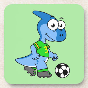 Illustration Of A Parasaurolophus Playing Soccer. Coaster