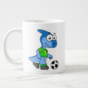 Illustration Of A Parasaurolophus Playing Soccer. Large Coffee Mug