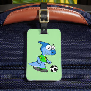 Illustration Of A Parasaurolophus Playing Soccer. Luggage Tag