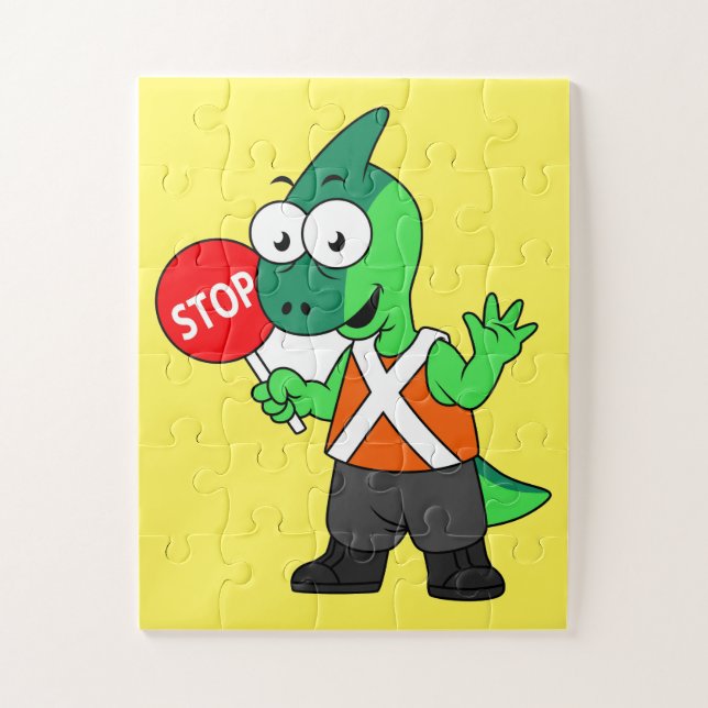 Illustration Of A Parasaurolophus Traffic Enforcer Jigsaw Puzzle (Vertical)