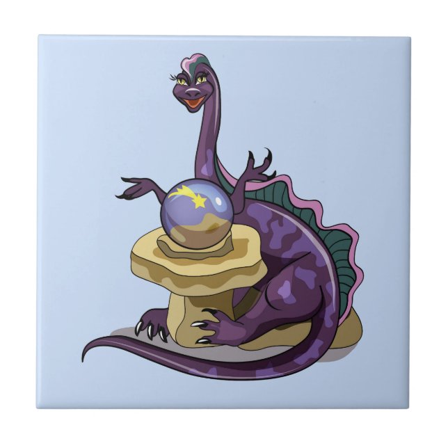 Illustration Of A Plateosaurus Fortune Teller. Tile (Front)