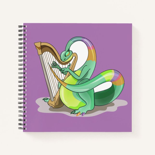 Illustration Of A Plateosaurus Playing The Harp. Notebook (Front)