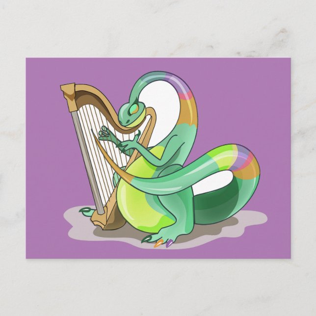 Illustration Of A Plateosaurus Playing The Harp. Postcard (Front)