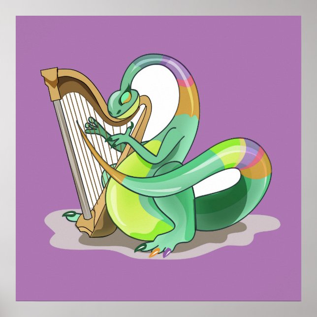Illustration Of A Plateosaurus Playing The Harp. Poster (Front)