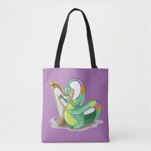 Illustration Of A Plateosaurus Playing The Harp. Tote Bag