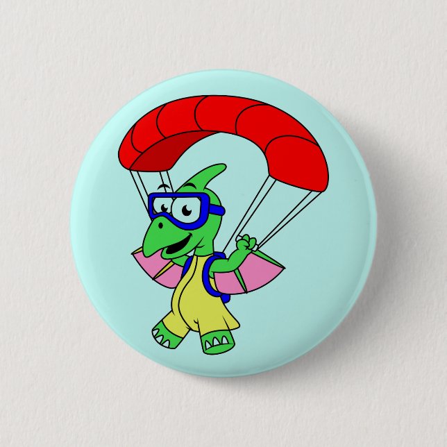 Illustration Of A Pterodactyl Parachuting. 6 Cm Round Badge (Front)