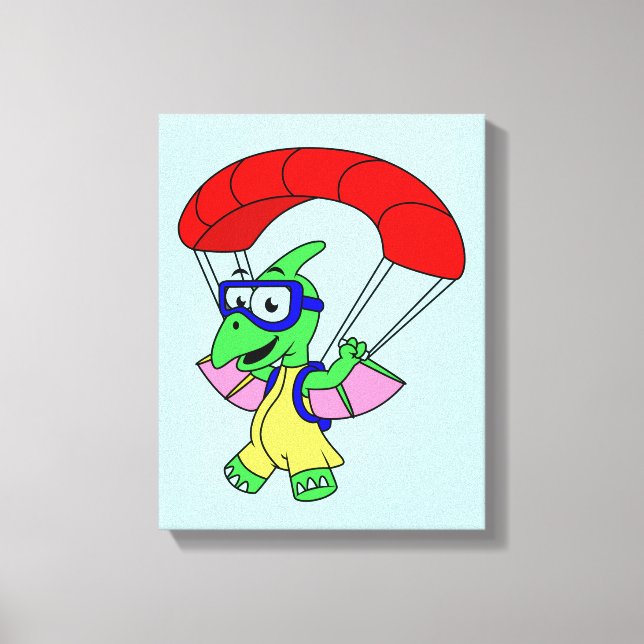 Illustration Of A Pterodactyl Parachuting. Canvas Print (Front)