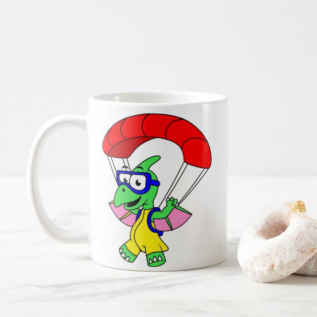 Illustration Of A Pterodactyl Parachuting. Coffee Mug (With Donut)