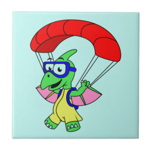 Illustration Of A Pterodactyl Parachuting. Tile