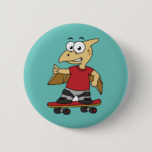 Illustration Of A Pterosaur Skateboarding. 6 Cm Round Badge