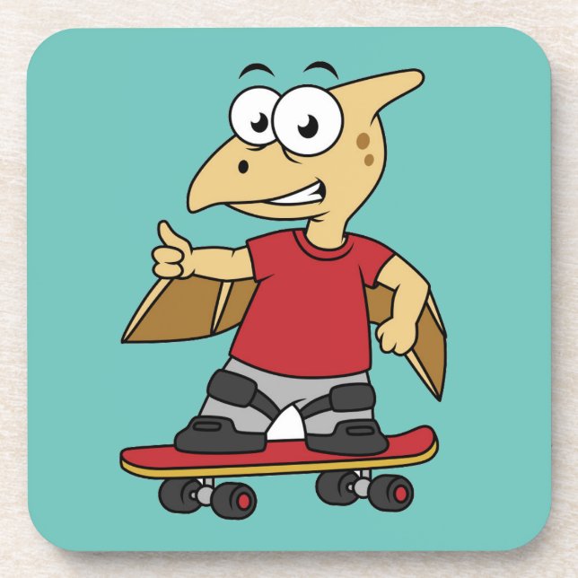Illustration Of A Pterosaur Skateboarding. Coaster (Front)
