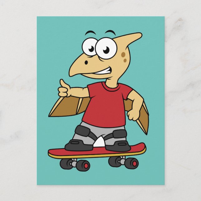 Illustration Of A Pterosaur Skateboarding. Postcard (Front)